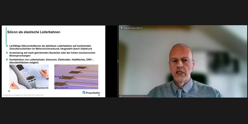 In seinem Plenumsvortrag betonte Dr. Bernhard Brunner (Fraunhofer ISC) das Potenzial von Elektronik in e-Textilien.